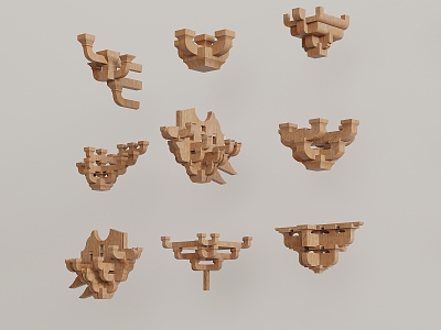 Chinese-style bucket arch mortise and tenon building components 3d model