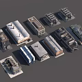 Industrial Equipment And Facilities Including Cooling Towers Storage Tanks Factory Buildings In Isometric 3D Rendering