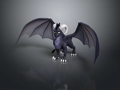 Animated Black Dragon Game Movie Character with Large Wings and Horns 3d model