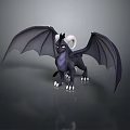 Animated Black Dragon Game Movie Character with Large Wings and Horns