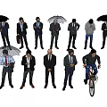 Group of People in Diverse Daily Activities With Umbrellas Phones and Bicycles