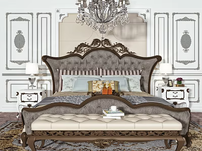 European background double bed double bed 3d model