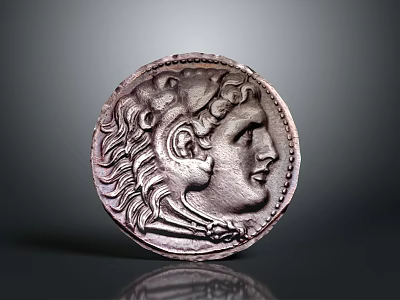 Ancient Silver Coin With Detailed Profile Head And Intricate Carving Design 3d model