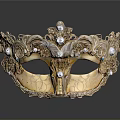 Elegant Golden Decorative Mask With Intricate Carvings And Pearl Embellishments
