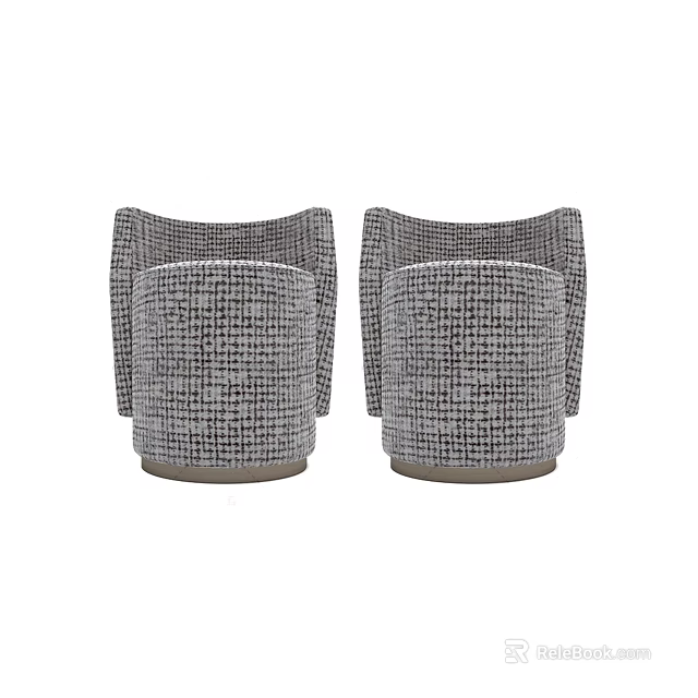 Modern Grey Woven Fabric Sofa Stools with Armrests Set of Two 3d model 