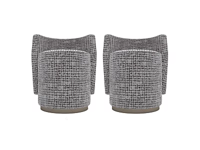 Modern Grey Woven Fabric Sofa Stools with Armrests Set of Two 3d model