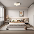 Modern Bedroom Interior Design With Bedside Tables Wall Art Curtains And Soft Rug