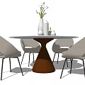 Modern Round Marble Dining Table Set With Brown Base And Four Gray Chairs 3d model