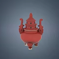 Red Ceramic Vessel with Lid Double Ears and Three Legs Incense Burner Style