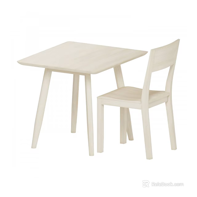 White Wooden Table and Chair Set with Simple Design for Home Dining 3d model 