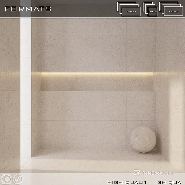 Layered Marble Wall Structure With Recessed Lighting And Round Decorative Ball 3d model