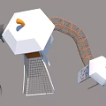 Outdoor Playground Equipment with White Towers Orange Accents Net Climbing Bridge and Slide