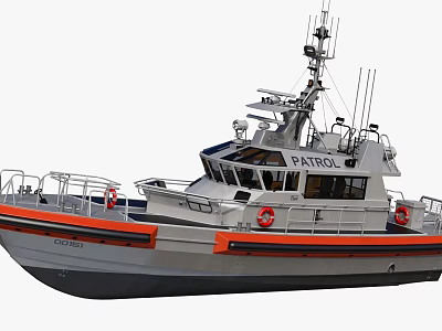 Patrol Yacht With Gray Orange Color And Safety Equipment 3d model