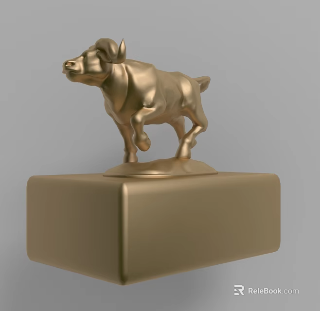 Golden Ox Statue Decorative Ornament Set With Square Base 3d model 