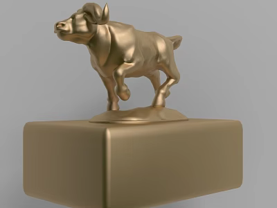 Golden Ox Statue Decorative Ornament Set With Square Base 3d model