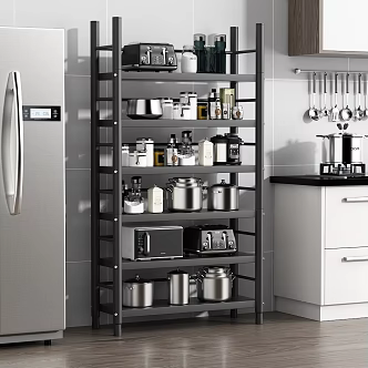 Kitchen Storage Rack Kitchenware Refrigerator Cabinet Gas Stove 3d model