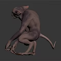 3D Rendered Mythical Creature Character With Large Ears Sharp Fangs Purple Skin And Crouching Posture