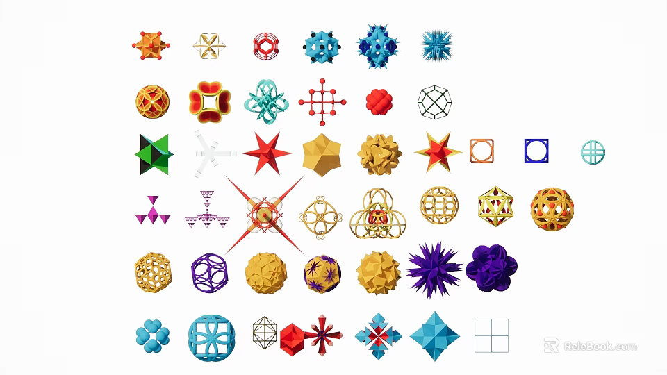 Colorful Decorative Hanging Ornaments With Various Geometric Star And Snowflake Shapes 3d model 