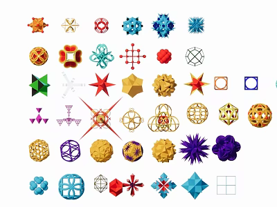 Colorful Decorative Hanging Ornaments With Various Geometric Star And Snowflake Shapes 3d model