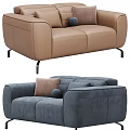 Modern Light Brown Navy Blue Upholstered Two Seater Sofa with Decorative Cushions Round Balls