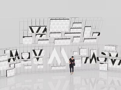 Modern Art Photo Spot With Black And White Letter Installation And Reflective Floor 3d model