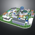 Scenic Comprehensive Park Landscape With Various Architectural Styles Green Plants And Water Features