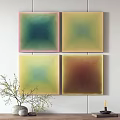 Colorful Abstract Square Paintings With Gradient Tones As Wall Decor In Modern Interior