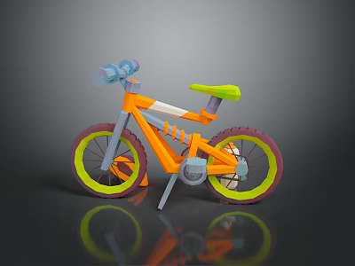 Colorful Toy Bicycle With Orange Frame Green Seat Blue Handlebars And Red Yellow Wheels 3d model