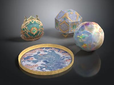 Elegant Home Decorative Spherical Ornaments With Phoenix Pattern Ceramic Tray And Colorful Glaze 3d model
