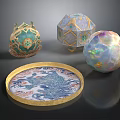 Elegant Home Decorative Spherical Ornaments With Phoenix Pattern Ceramic Tray And Colorful Glaze