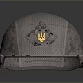 Military Tactical Helmet With Camouflage Pattern Mesh Texture And Yellow Insignia Design