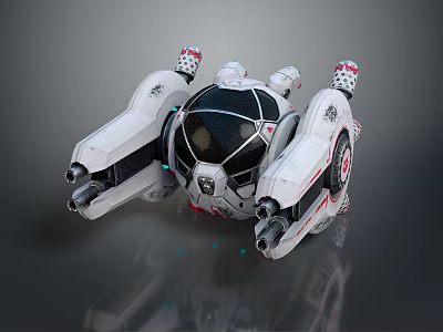 Futuristic Sci Fi Aircraft With White Body Black Cockpit Red Details And Side Thrusters 3d model