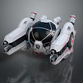 Futuristic Sci Fi Aircraft With White Body Black Cockpit Red Details And Side Thrusters