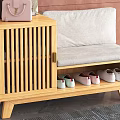 Wooden Shoe Cabinet With Bench Pink Handbag Open Book Scarf And Shoes Against Pink Wall