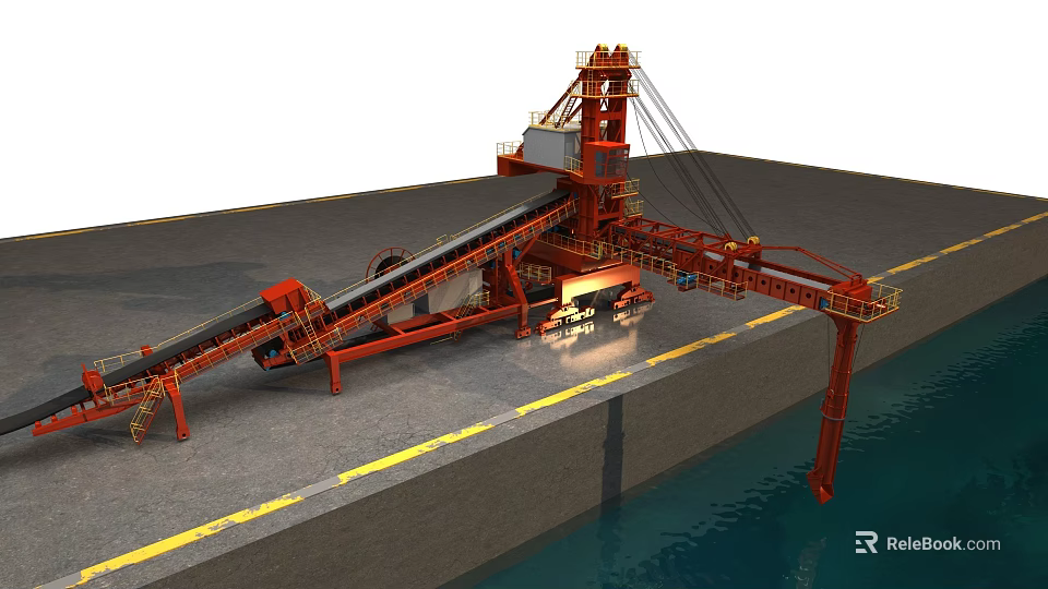 Industrial Equipment For Port Dock Material Handling With Conveyor Belt And Crane Arm 3d model 