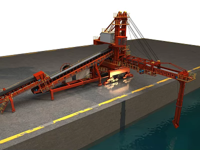 Industrial Equipment For Port Dock Material Handling With Conveyor Belt And Crane Arm 3d model