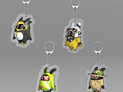 Set of Cute Cartoon Character Keychains With Different Animal And Character Designs For Daily Accessories 3d model