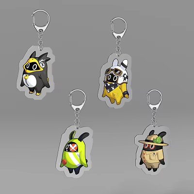 Set of Cute Cartoon Character Keychains With Different Animal And Character Designs For Daily Accessories 3d model