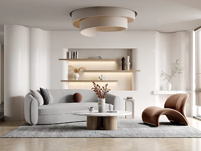 Elegant Modern Living Room Interior With Grey Sofa Coffee Table And Accent Chair 3d model