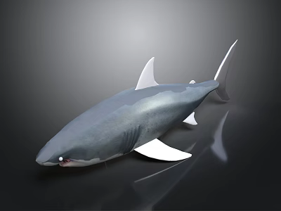 Gray Shark With Sleek Body And White Fins On Dark Background With Reflection 3d model