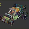 Pixel Style Off Road Vehicle With Large Tires And Driver Character In Bright Colors