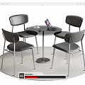 Modern Round Dining Table Set With Four Metal Leg Chairs And Upholstered Seats