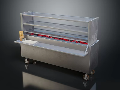 Stainless Steel Food Service Commercial Display Cabinet With Multiple Shelves And Wheels 3d model