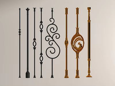 Variety Of Decorative Metal Balusters With Distinct Designs And Finishes 3d model