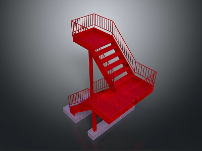 Modern Red Staircase Structure Featuring Platform Railing And Concrete Base Design 3d model