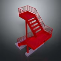 Modern Red Staircase Structure Featuring Platform Railing And Concrete Base Design