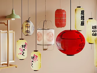 Japanese Lantern Barbecue Shop Lantern Chinese Lantern New Chinese Lantern Market Hot Pot Shop Bamboo Woven Oil Paper Bamboo Silk Restaurant Oil Paper 3d model