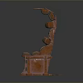 Brown Leather Chair With Multiple Cushioned Backrests And Intricate Wooden Frame Design