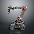 Robotic Arm with Metallic Mechanical Structure Mobile Base Wheels and Rotating Joints 3d model