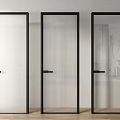 Modern Glass Doors With Black Frames And Various Transparent Patterns Against White Wall 3d model